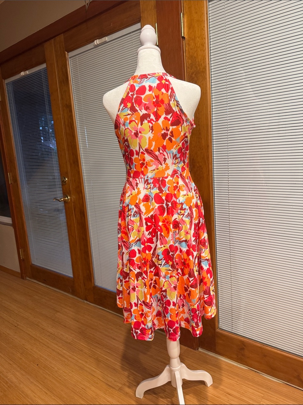 Vibrant Floral Halter Sundress - Pink & Orange, Built-in Bra, M - Picture 3 of 4
